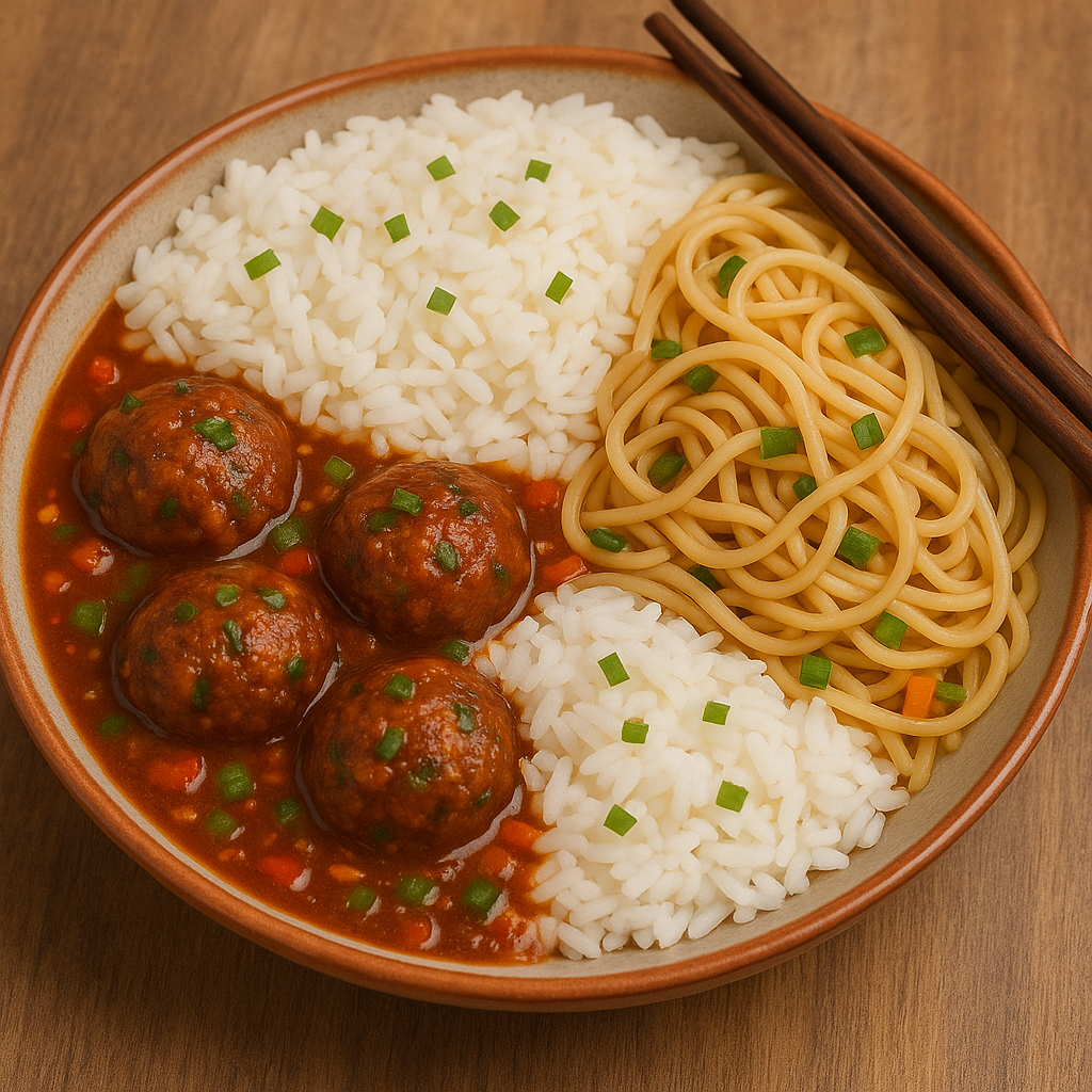 Manchurian Balls In Hot Garlic Sauce With Fried Rice / Noodles